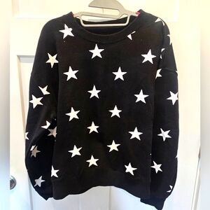 Reflex Women’s L Black White Star Print Pullover Sweatshirt Cozy Casual